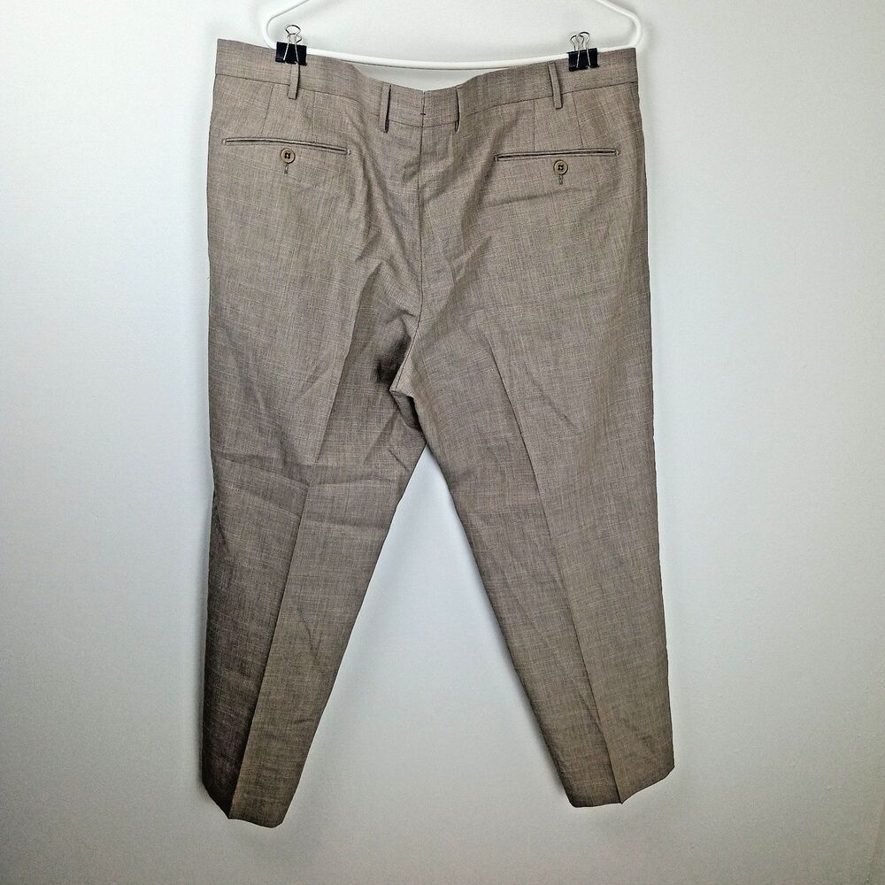 Zanella Parker Shark Skin Trousers 40 Brown 100% Wool Flat Front Premium - Picture 3 of 14